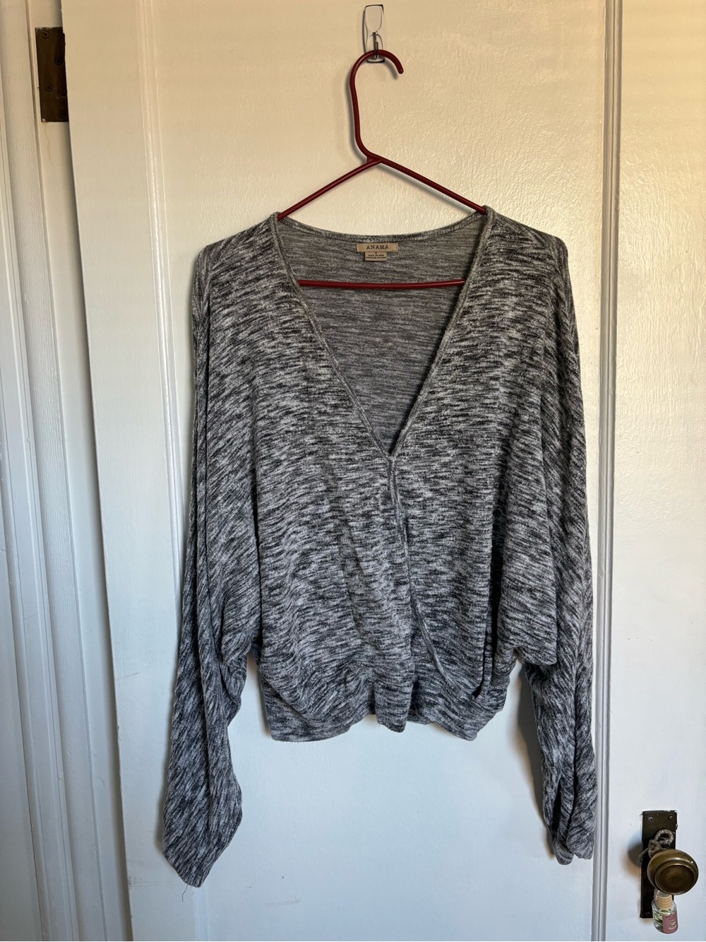 Anama Gray Marled V-Neck Lightweight Sweater